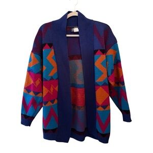 Vintage 90s Southwestern Cardigan Geometric Knit Open Front Size L